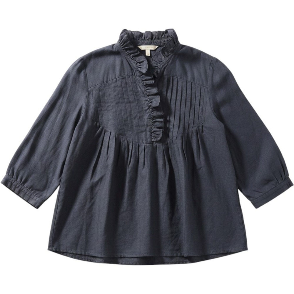 Vintage Y2K Forever 21 Blouse Womens Small Navy Silk Blend Ruffle Pintuck‎ Top